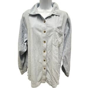 Vintage 90s L.L. Bean Blue Wide Wale Corduroy Button Up Shirt Jacket Shacket XL